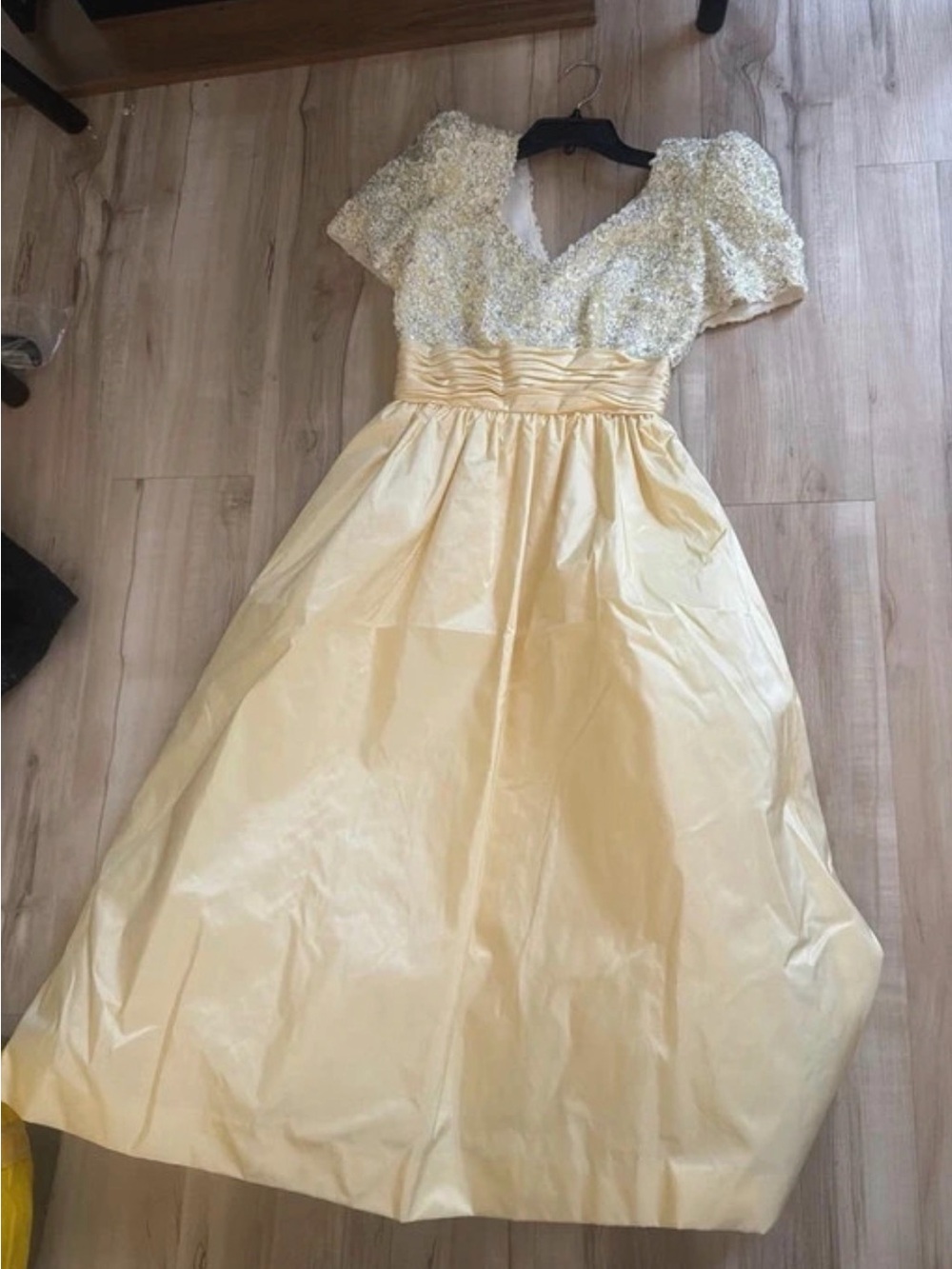 Victoria Royal Ltd Light Yellow Satin Ball Gown with Sequin Bodice
